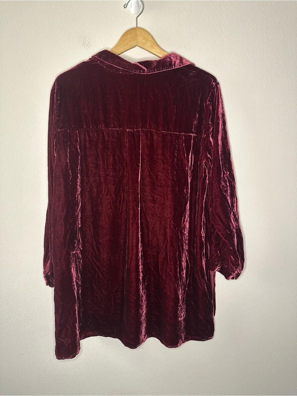 Eileen Fisher silk blend velvet tunic shirt wine maroon deep claret size large - Picture 7 of 7